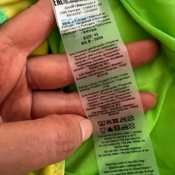 NWT GANNI Tie Dye Lace-up Green Yellow One-piece Swimsuit Sz 42 - Picture 4 of 7